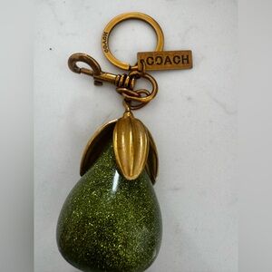 Green Glitter Pear Keyring with Antique Gold Hardware